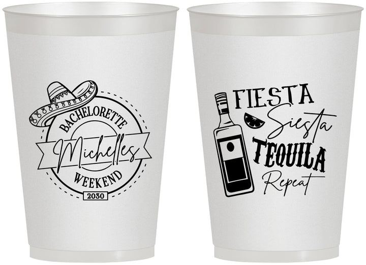 Personalized Bachelorette 12 oz Frosted Cups - Fiesta Siesta Tequila Repeat | 60004
