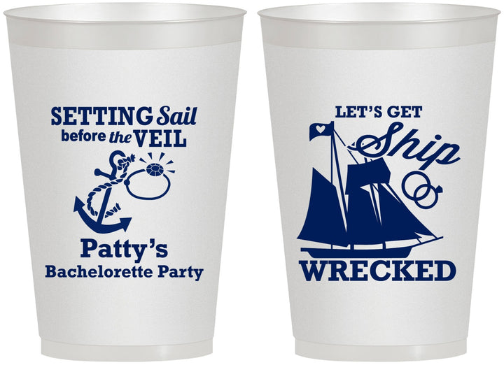 Personalized Bachelorette 12 oz Frosted Cups - Lets Get Ship Wrecked | 60011