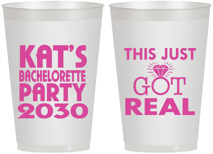Personalized Bachelorette 12 oz Frosted Cups - This Just Got Real | 60013