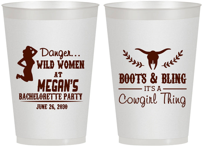 Personalized Bachelorette 12 oz Frosted Cups - Boots And Bling | 60023