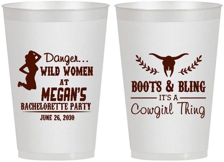 Personalized Bachelorette 12 oz Frosted Cups - Boots And Bling | 60023