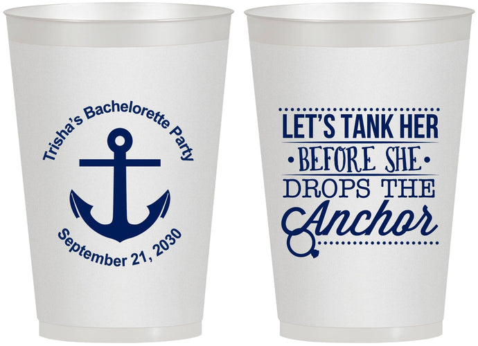 Personalized Bachelorette 12 oz Frosted Cups - Tank Her Drop Anchor | 60026