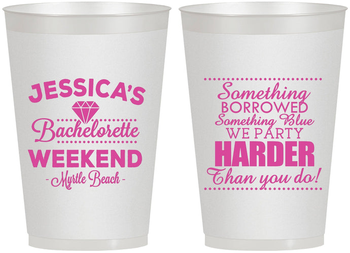 Personalized Bachelorette 12 oz Frosted Cups - Something Borrowed | 60028