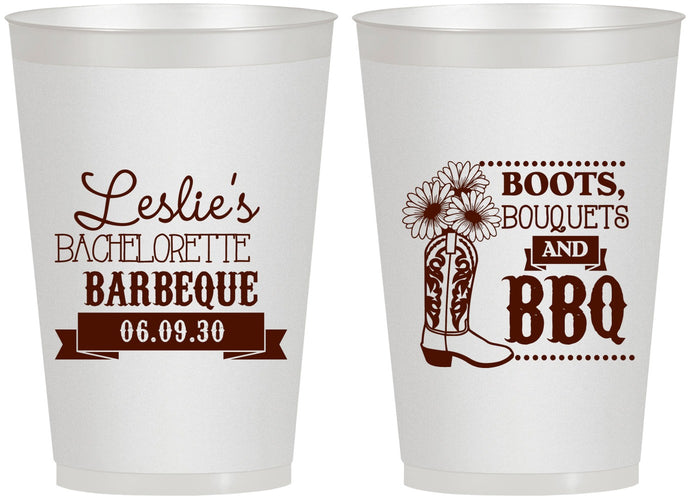 Personalized Bachelorette 12 oz Frosted Cups - Boots Bouquets Bbq | 60035