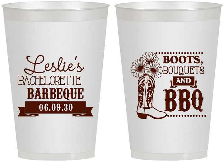 Personalized Bachelorette 12 oz Frosted Cups - Boots Bouquets Bbq | 60035