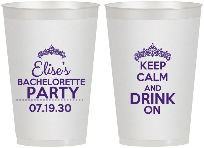 Personalized Bachelorette 12 oz Frosted Cups - Keep Calm Drink On | 60036