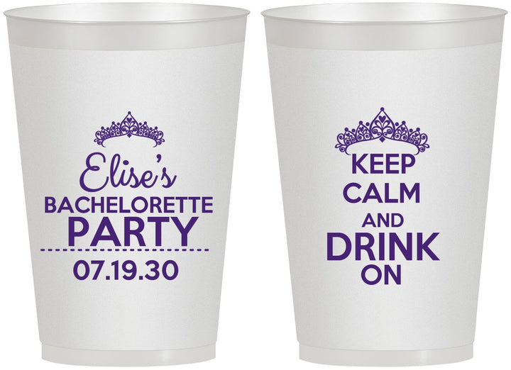 Personalized Bachelorette 12 oz Frosted Cups - Keep Calm Drink On | 60036