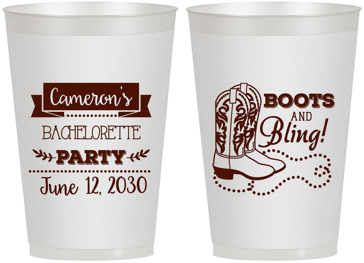 Personalized Bachelorette 12 oz Frosted Cups - Boots And Bling | 60044
