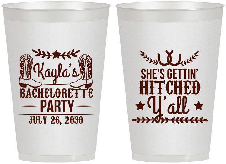 Personalized Bachelorette 12 oz Frosted Cups - Getting Hitched Yall | 60047