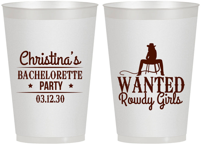 Personalized Bachelorette 12 oz Frosted Cups - Wanted Rowdy Girls | 60049