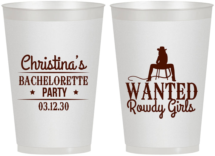 Personalized Bachelorette 12 oz Frosted Cups - Wanted Rowdy Girls | 60049