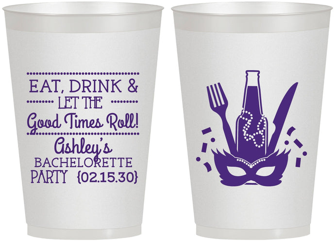Personalized Bachelorette 12 oz Frosted Cups - Mardi Gras | 60057