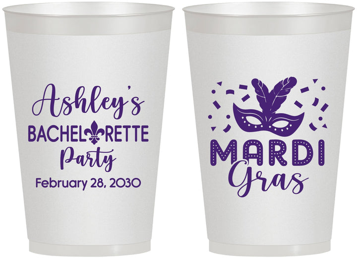Personalized Bachelorette 12 oz Frosted Cups - Mardi Gras | 60060