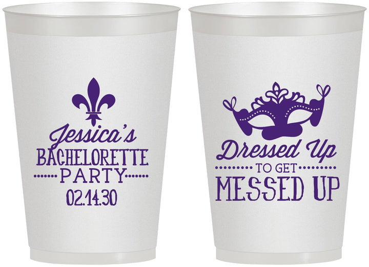 Personalized Bachelorette 12 oz Frosted Cups - Mardi Gras | 60061