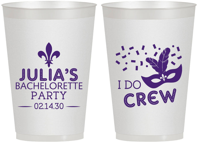 Personalized Bachelorette 12 oz Frosted Cups - Mardi Gras I Do Crew | 60063
