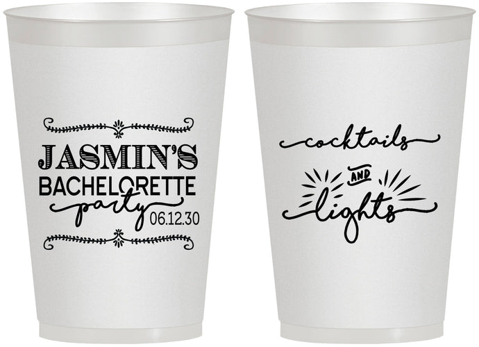 Personalized Bachelorette 12 oz Frosted Cups - Cocktails And Lights | 60065