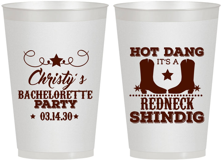 Personalized Bachelorette 12 oz Frosted Cups - Redneck Shindig | 60100