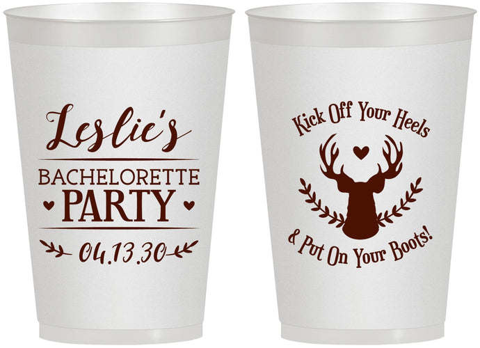 Personalized Bachelorette 12 oz Frosted Cups - Deer Heels Boots | 60102