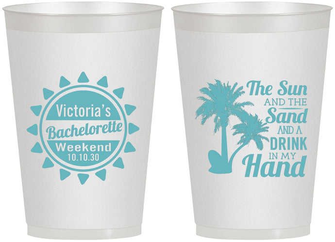 Personalized Bachelorette 12 oz Frosted Cups - Sun Sand Drink Hand | 60114