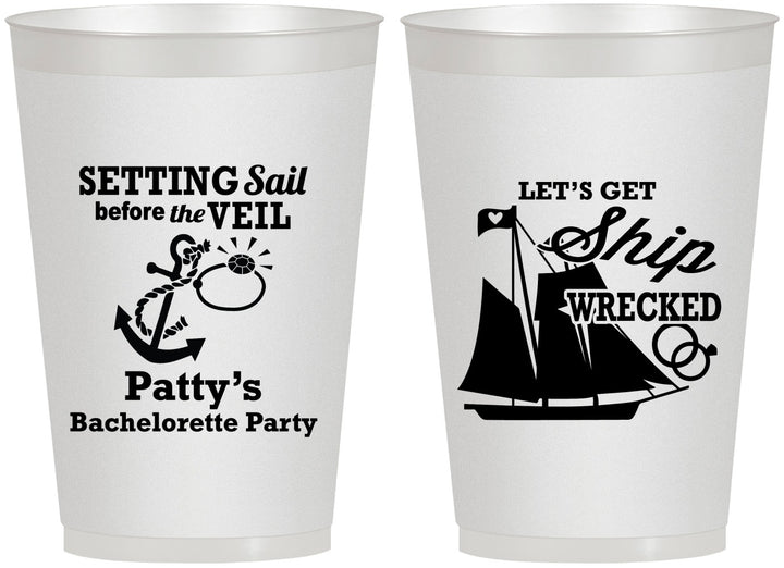 Personalized Bachelorette 12 oz Frosted Cups - Setting Sail Before Veil | 60116