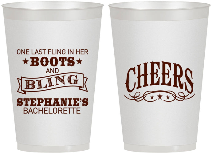 Personalized Bachelorette 12 oz Frosted Cups - Boots And Bling | 60118