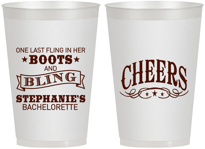 Personalized Bachelorette 12 oz Frosted Cups - Boots And Bling | 60118