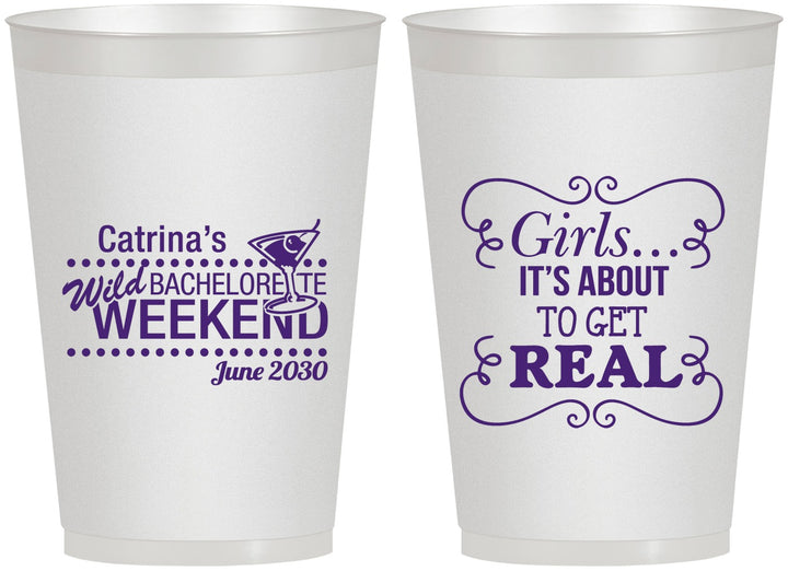 Personalized Bachelorette 12 oz Frosted Cups - About To Get Real | 60123