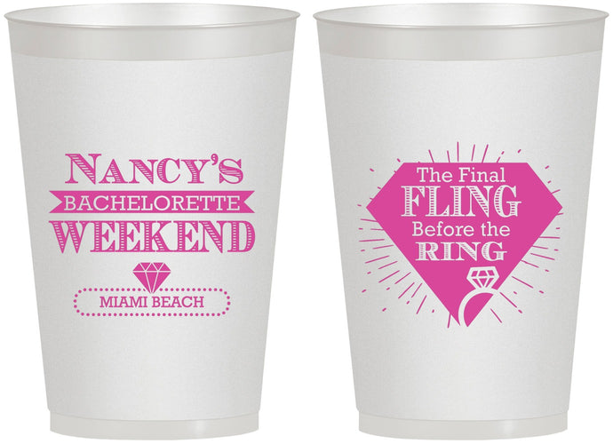 Personalized Bachelorette 12 oz Frosted Cups - Final Fling Before The Ring | 60129