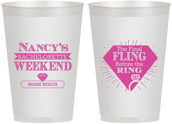Personalized Bachelorette 12 oz Frosted Cups - Final Fling Before The Ring | 60129