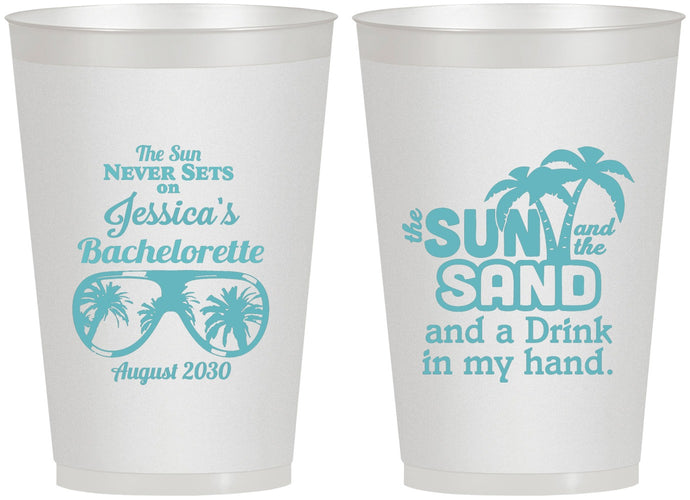 Personalized Bachelorette 12 oz Frosted Cups - Sun Sand Drink Hand | 60134