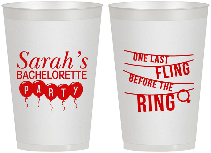 Personalized Bachelorette 12 oz Frosted Cups - Last Fling Before Rings | 60140