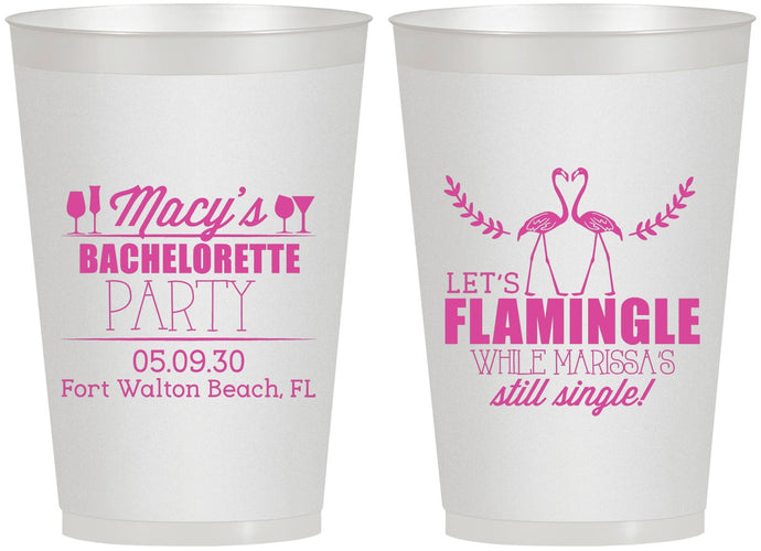 Personalized Bachelorette 12 oz Frosted Cups - Lets Flamingle Still Single | 60144