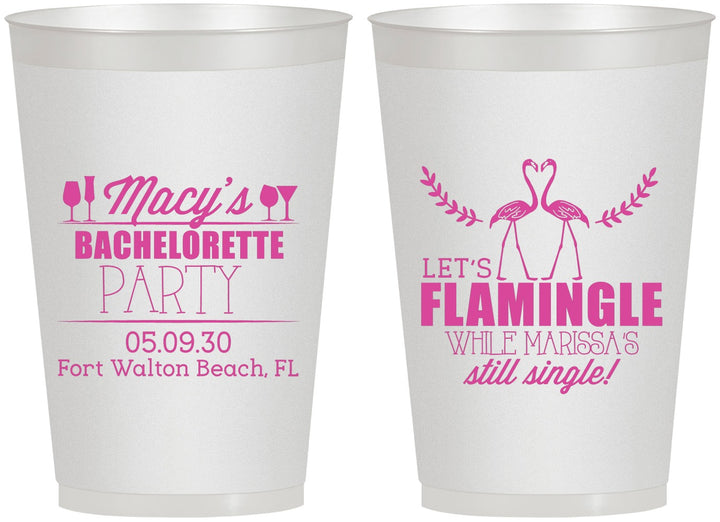 Personalized Bachelorette 12 oz Frosted Cups - Lets Flamingle Still Single | 60144
