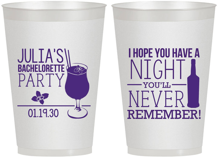 Personalized Bachelorette 12 oz Frosted Cups - Night Never Remember | 60160