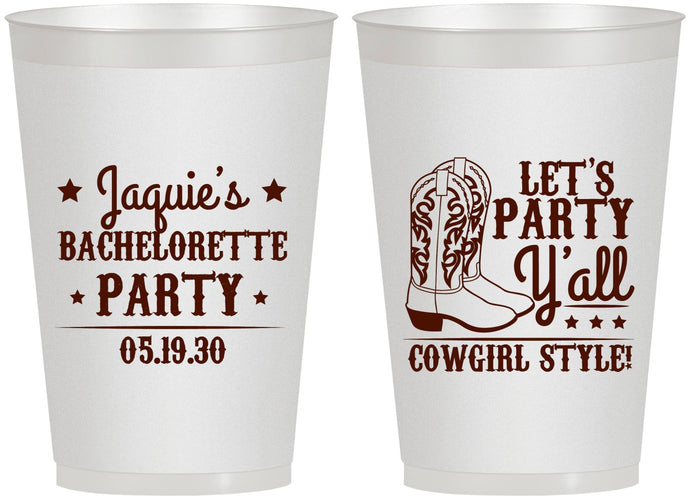 Personalized Bachelorette 12 oz Frosted Cups - Cowgirl Boots | 60163