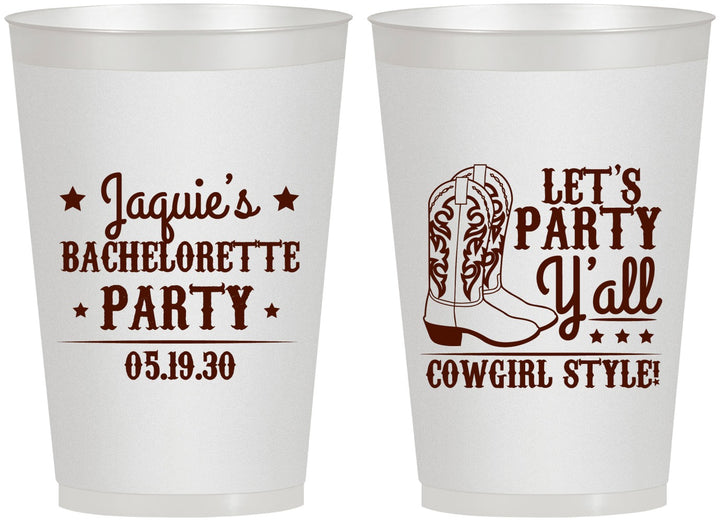Personalized Bachelorette 12 oz Frosted Cups - Cowgirl Boots | 60163