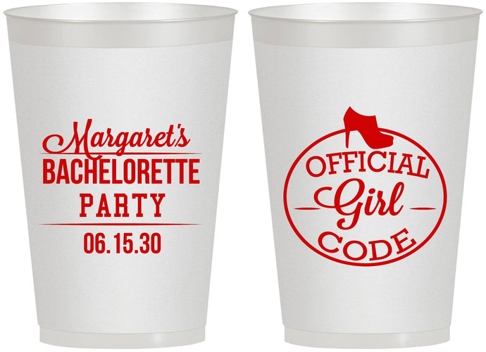 Personalized Bachelorette 12 oz Frosted Cups - Official Girl Code | 60176