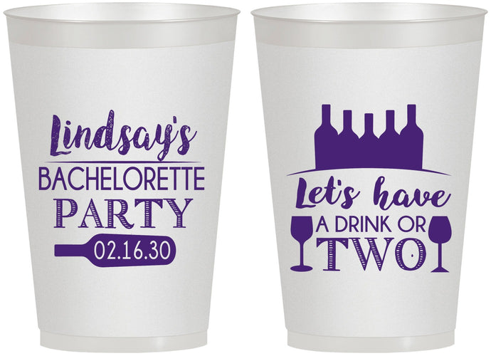 Personalized Bachelorette 12 oz Frosted Cups - Wine Drink Or Two | 60178