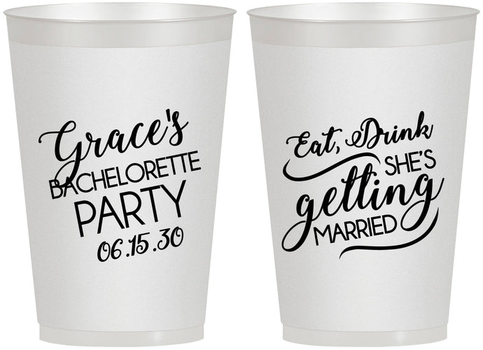 Personalized Bachelorette 12 oz Frosted Cups - Eat Drink Getting Married | 60181
