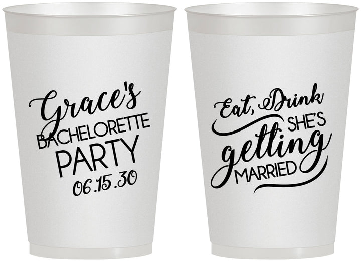 Personalized Bachelorette 12 oz Frosted Cups - Eat Drink Getting Married | 60181