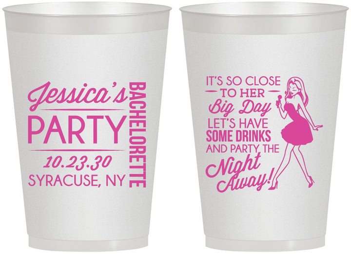 Personalized Bachelorette 12 oz Frosted Cups - Drink The Night Away | 60182