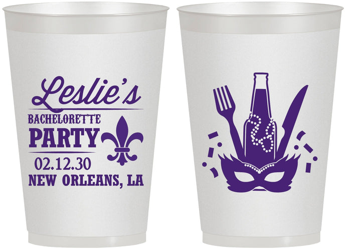 Personalized Bachelorette 12 oz Frosted Cups - Mardi Gras | 60185