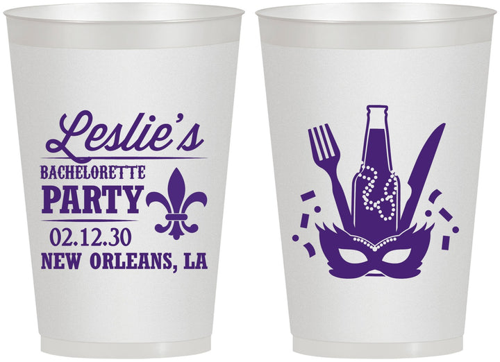 Personalized Bachelorette 12 oz Frosted Cups - Mardi Gras | 60185
