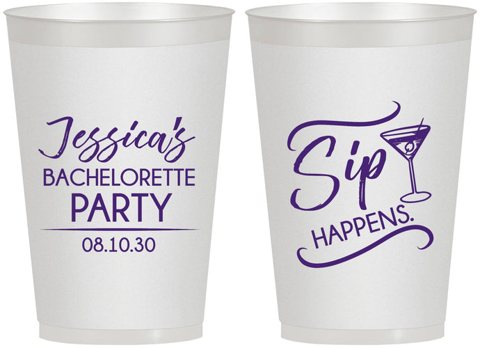 Personalized Bachelorette 12 oz Frosted Cups - Sip Happens | 60197