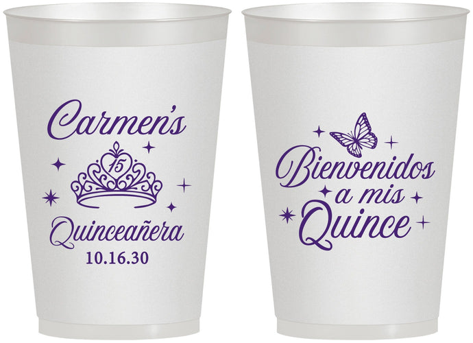 Personalized Quinceanera 12 oz Frosted Cups - Bienvenidos A Mis Quince | 70005