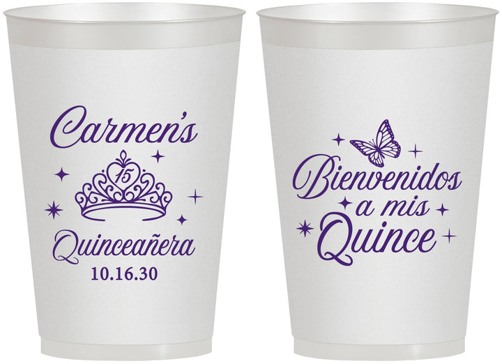 Personalized Quinceanera 12 oz Frosted Cups - Bienvenidos A Mis Quince | 70005