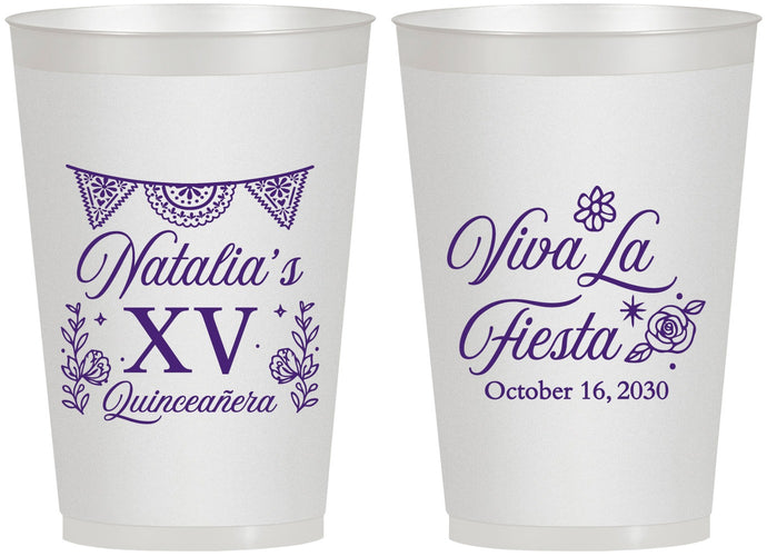 Personalized Quinceanera 12 oz Frosted Cups - Viva La Fiesta Quince | 70008