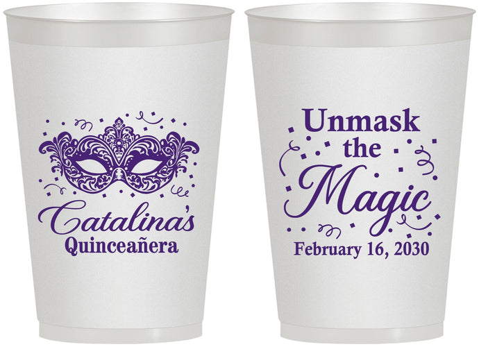 Personalized Quinceanera 12 oz Frosted Cups - Mardi Gras Quince | 70010