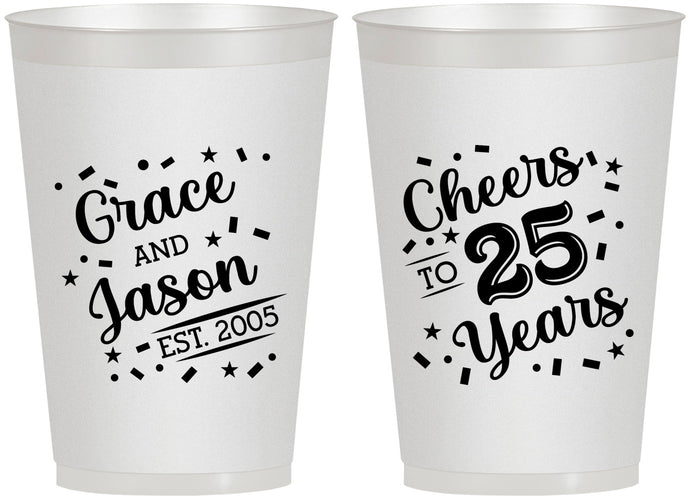Personalized Anniversary 12 oz Frosted Cups - Cheers To 25 Years | 80012
