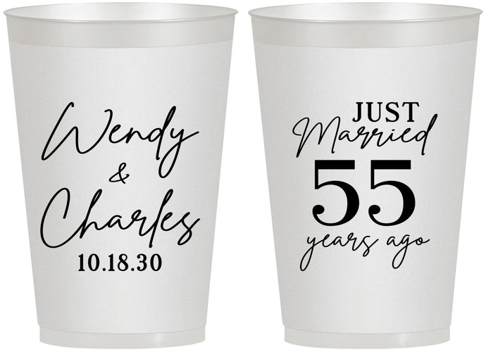 Personalized Anniversary 12 oz Frosted Cups - Just Married 55 Years Ago | 80028